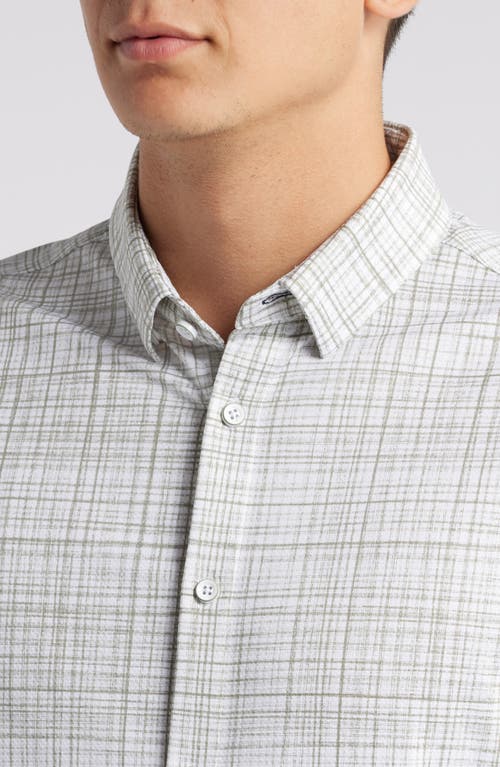 Shop Mizzen + Main Mizzen+main Halyard Short Sleeve Performance Knit Button-up Shirt In Sea Spray Breezy Plaid