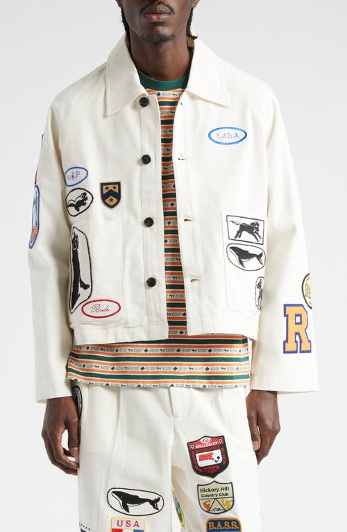 Bode Cambridge Patch Canvas Jacket White Multi at Nordstrom,