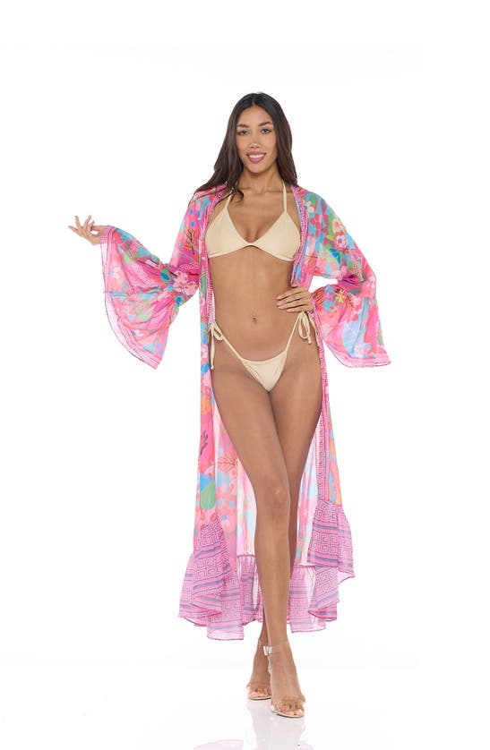 Ranee's Floral Print Ruffle Woven Duster In Pink