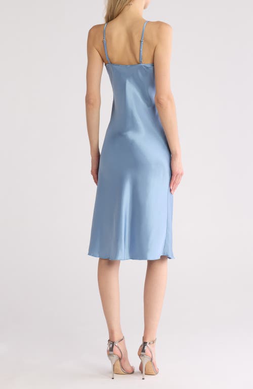 Shop Bebe Satin Cowl Neck Midi Dress In Denim