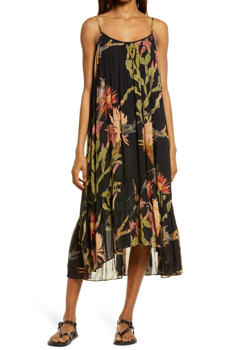 ALLSAINTS Paola Nolina Crinkle Midi Dress, Main, color, BLACK