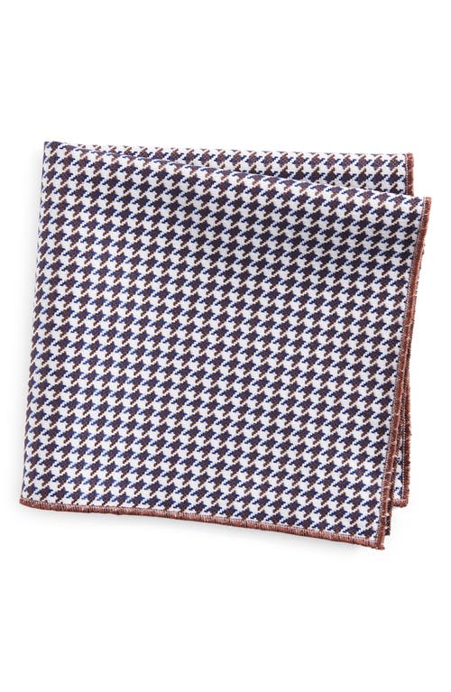 CLIFTON WILSON Houndstooth Cotton Pocket Square in Brown