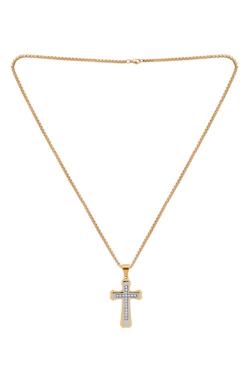 Shop American Exchange Goldtone Plated Stainless Steel Diamond Cross Necklace & Bracelet 2-piece Set In Gold/silver