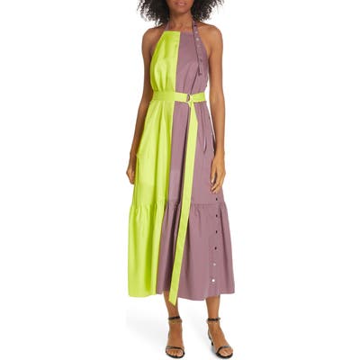 Tibi Colorblock Tech Poplin Dress, Purple