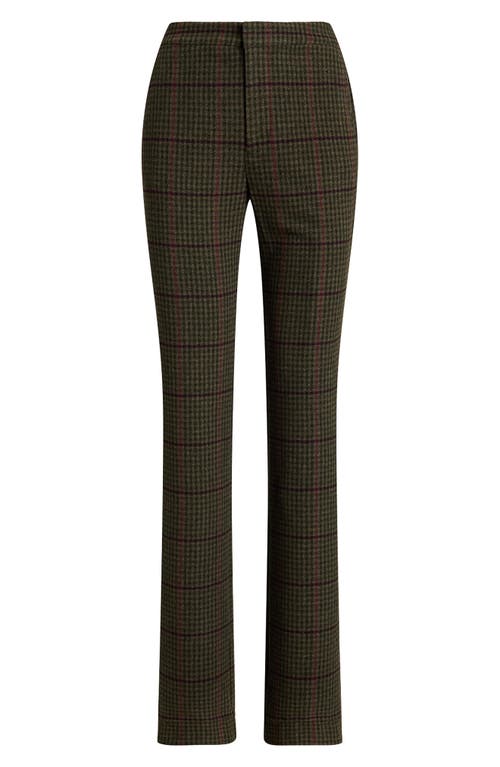 Shop Lauren Ralph Lauren Check Straight Leg Twill Pants In Olive Multi