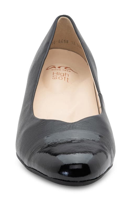 Shop Ara Nanette Block Heel Pump In Black Calf/black Patent Toe