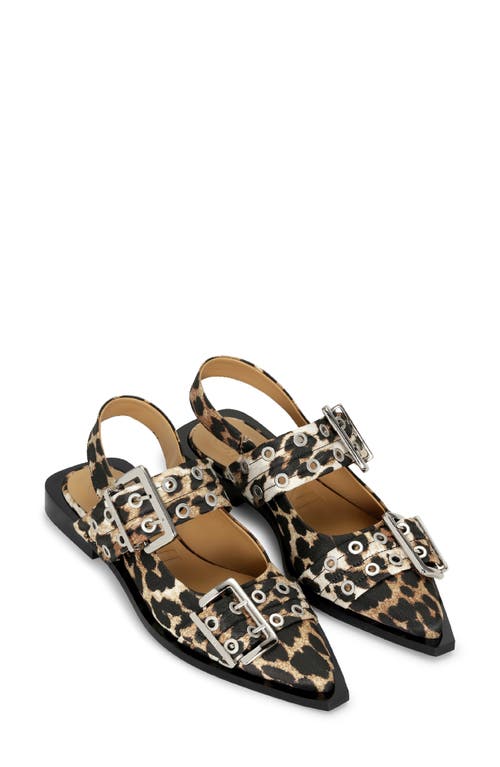 Shop Ganni Slingback Pointed Toe Flat In Leopard