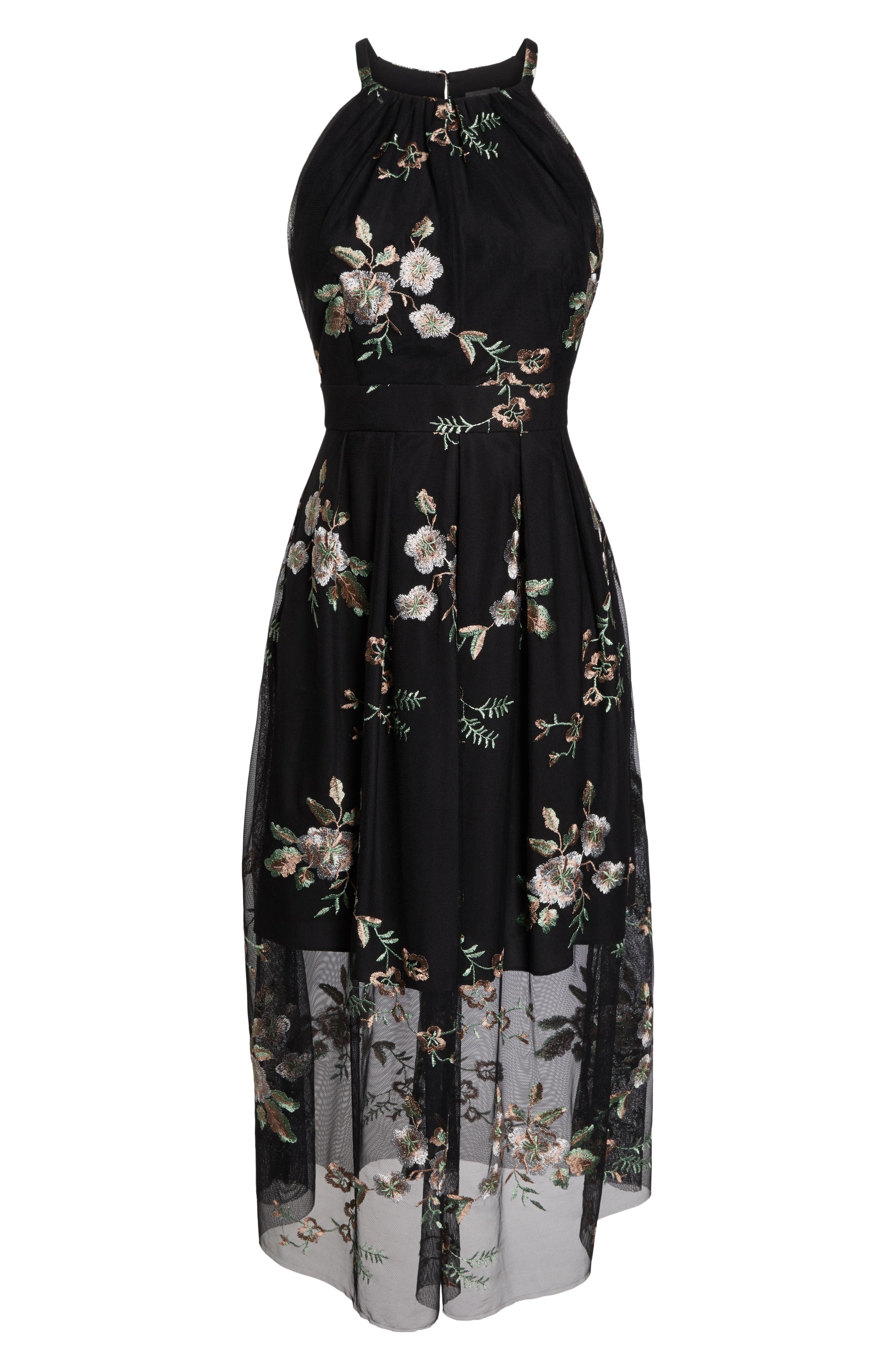 vince camuto floral embroidered mesh midi dress