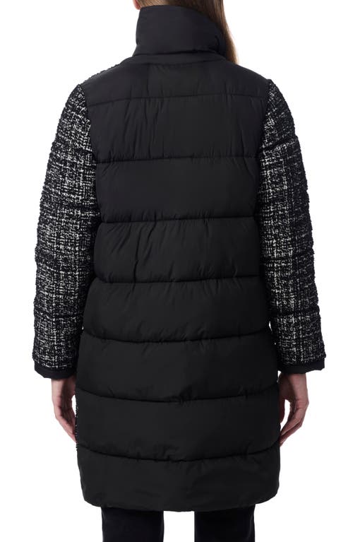 BERNARDO BERNARDO REVERSIBLE MIXED MEDIA PUFFER COAT WITH REMOVABLE FUNNEL COLLAR 