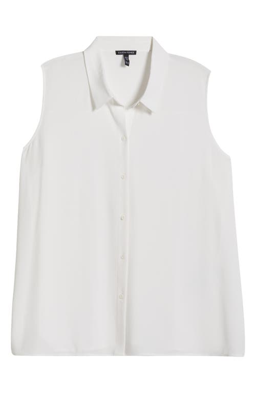 Shop Eileen Fisher Classic Sleeveless Silk Button-up Shirt In Ivory