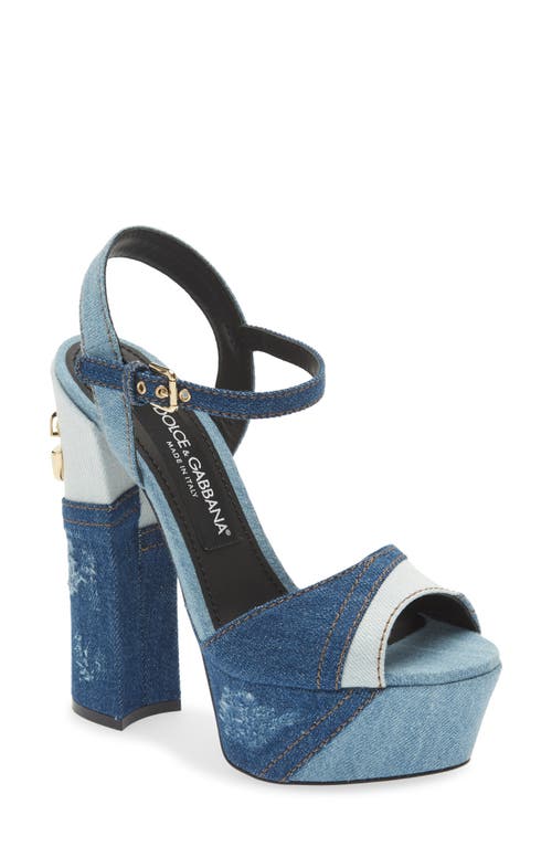 Dolce & Gabbana Keira Patchwork Platform Sandal Blue at Nordstrom,