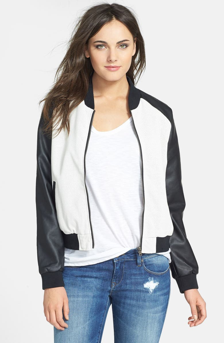 RD Style Contrast Color Faux Leather Bomber Jacket | Nordstrom