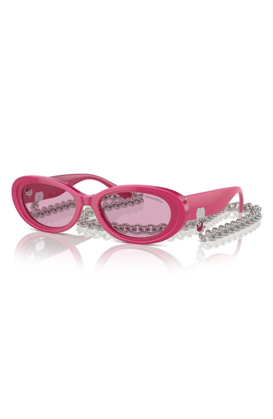 Shop Tiffany & Co 54mm Oval Sunglasses With Chain In Fuchsia / Violet