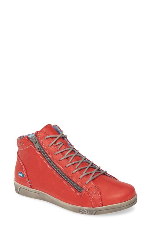 Aika High Top Sneaker in Red Brushed Sole Leather