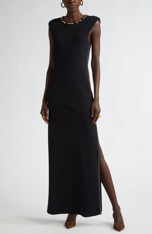 Shop St John St. John Collection Chain Embellished Milano Stitch Dress In Black