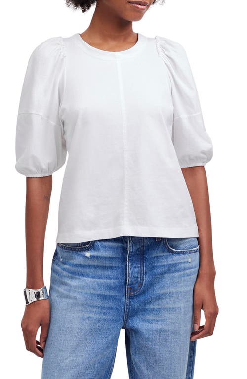 Shop Madewell Puff Sleeve Cotton T-shirt In Eyelet White