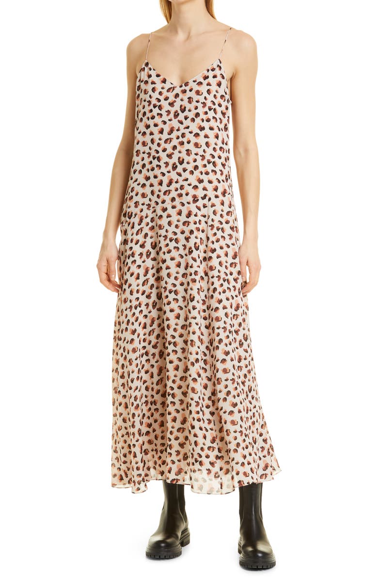 Theory Cami Leopard Print Asymmetric Silk Maxi Dress, Main, color, 