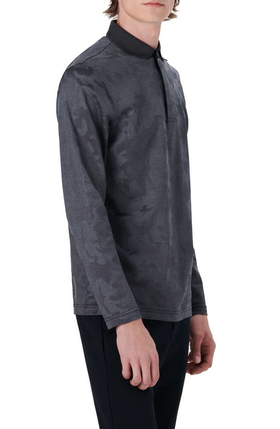 Bugatchi Three-button Long Sleeve Polo In Graphite