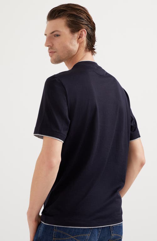 Shop Brunello Cucinelli T-shirt With Faux-layering In Navy Blue