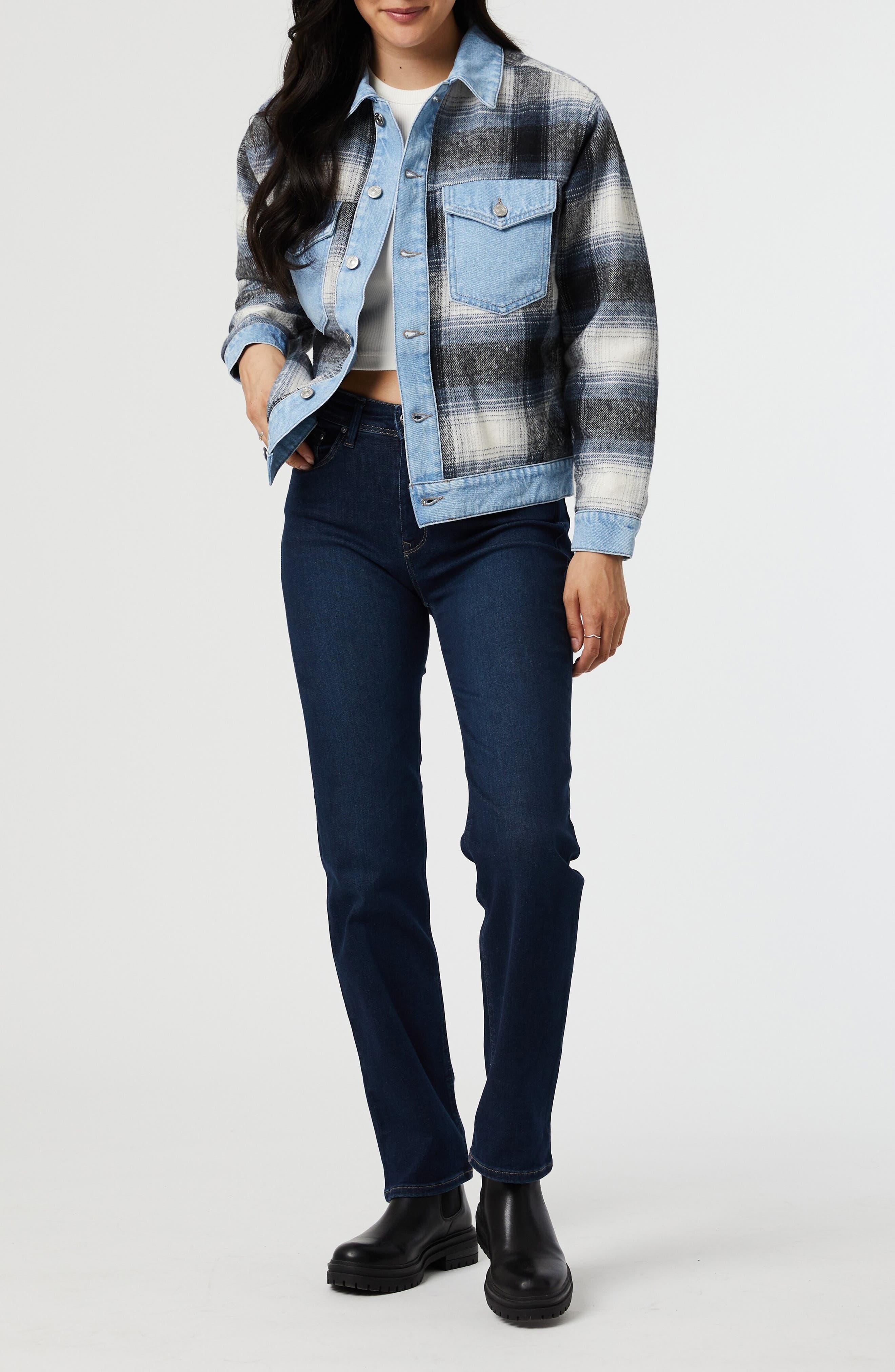 Mavi Jeans Nellie Plaid Mixed Media Denim Trucker Jacket Nordstrom