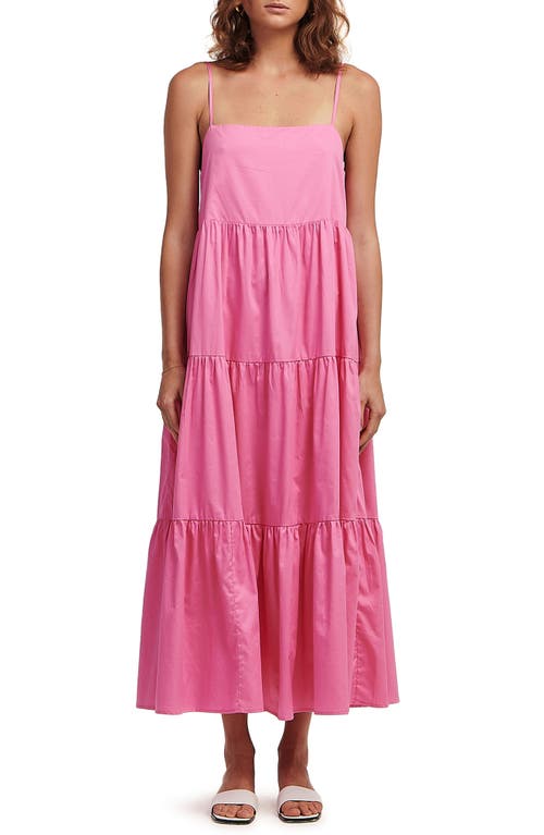 Charlie Holiday Isabella Tiered Cotton Midi Dress in Pink