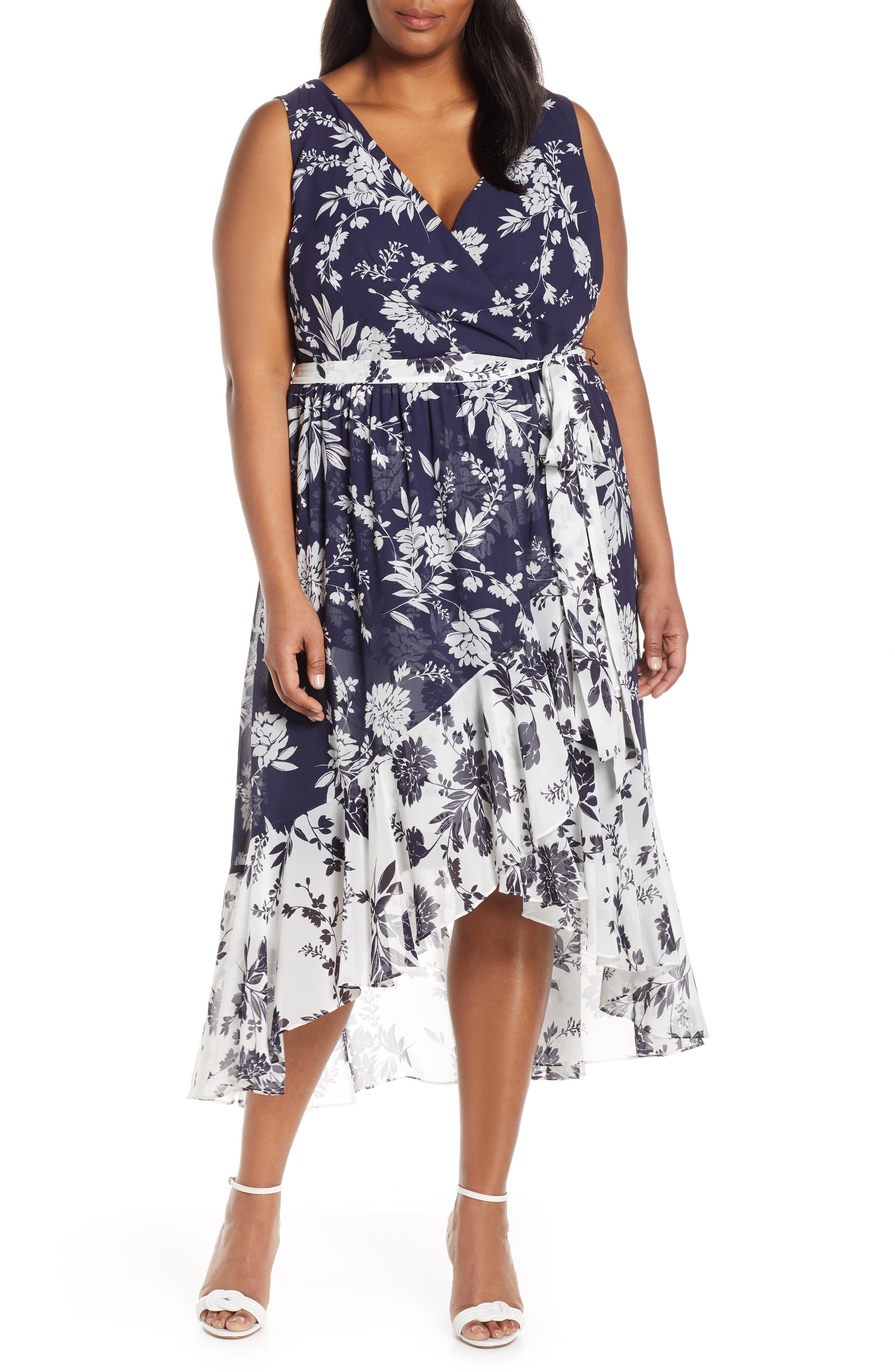 Plus Size Eliza J Chiffon High/low Wrap Dress, Blue
