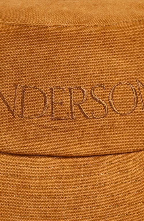 Shop Jw Anderson Embroidered Logo Canvas Bucket Hat In Caramel