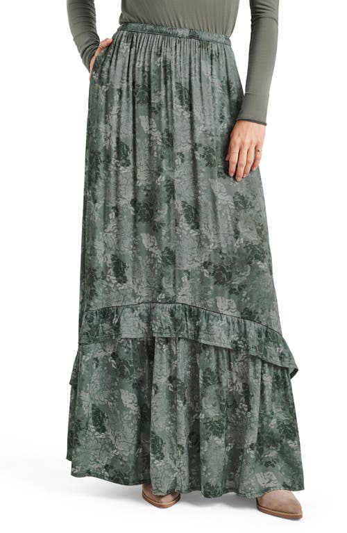 Shop Splendid Linsey Floral Print Tiered Maxi Skirt In Evergreen Floral