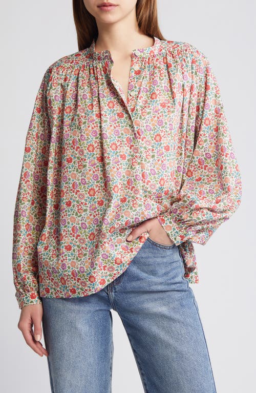Boho Floral Cotton Button-Up Shirt in Red