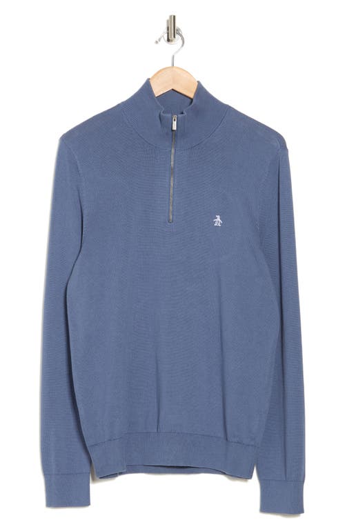 Original Penguin Half Zip Cotton Jersey Sweater In Vintage Indigo