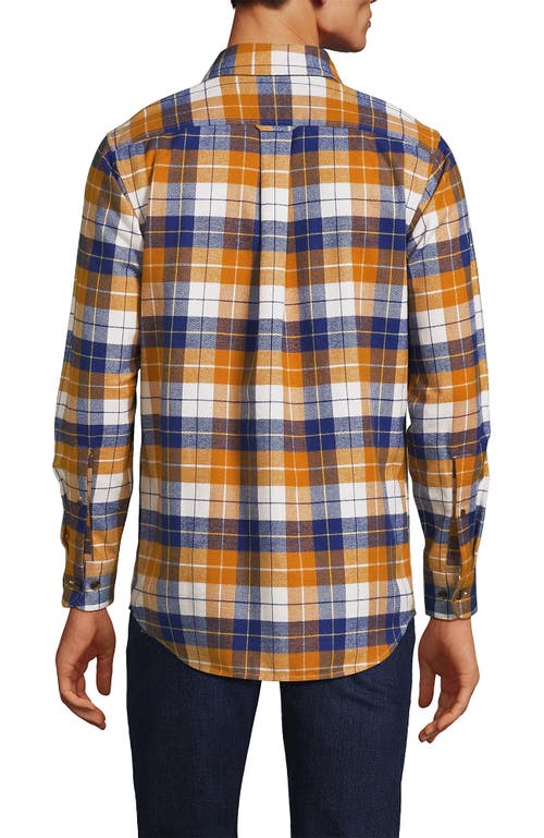 Shop Lands' End Traditional Fit Flagship Flannel Shirt In Golden Cumin/blue Plaid