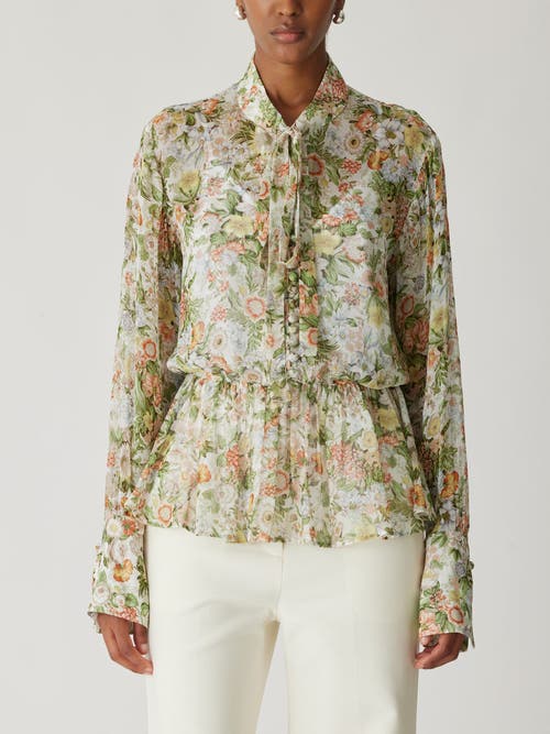 Shop Rebecca Taylor All Over Floral On Viscose Chiffon Tie Front Blouse In Floral Multi