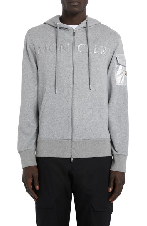 Moncler Embossed Logo Zip Hoodie in Gray at Nordstrom, Size X-Large