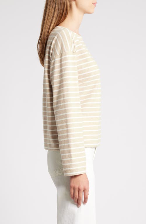 Shop Rails Macy Stripe Long Sleeve Cotton T-shirt In Heather Beige Stripe