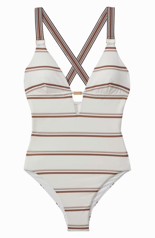 Shop Reiss Freda Stripe One-piece Swimsuit In Cream/brown