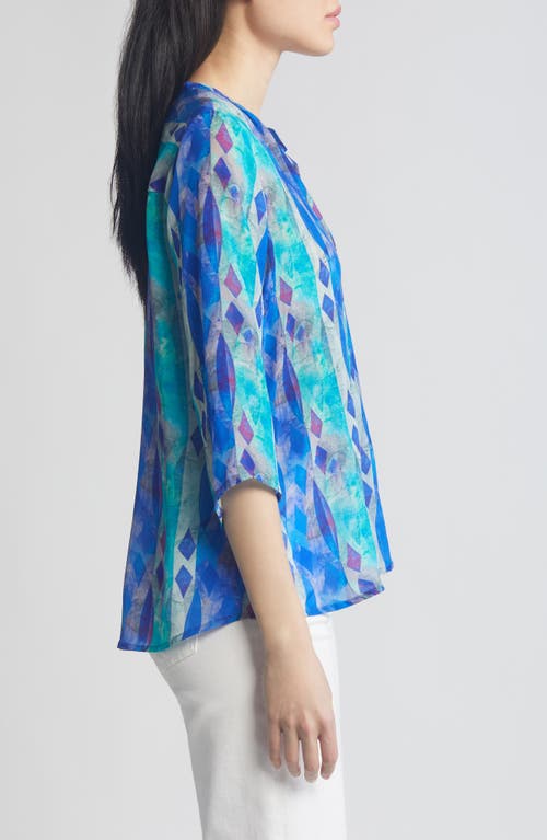 Shop Apny Tie Neck Top In Blue/green Multi