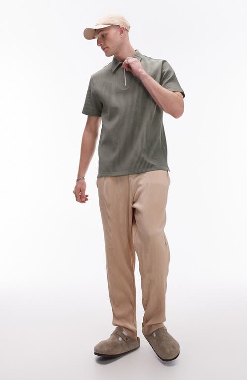 Shop Topman Ribbed Zip Polo In Khaki