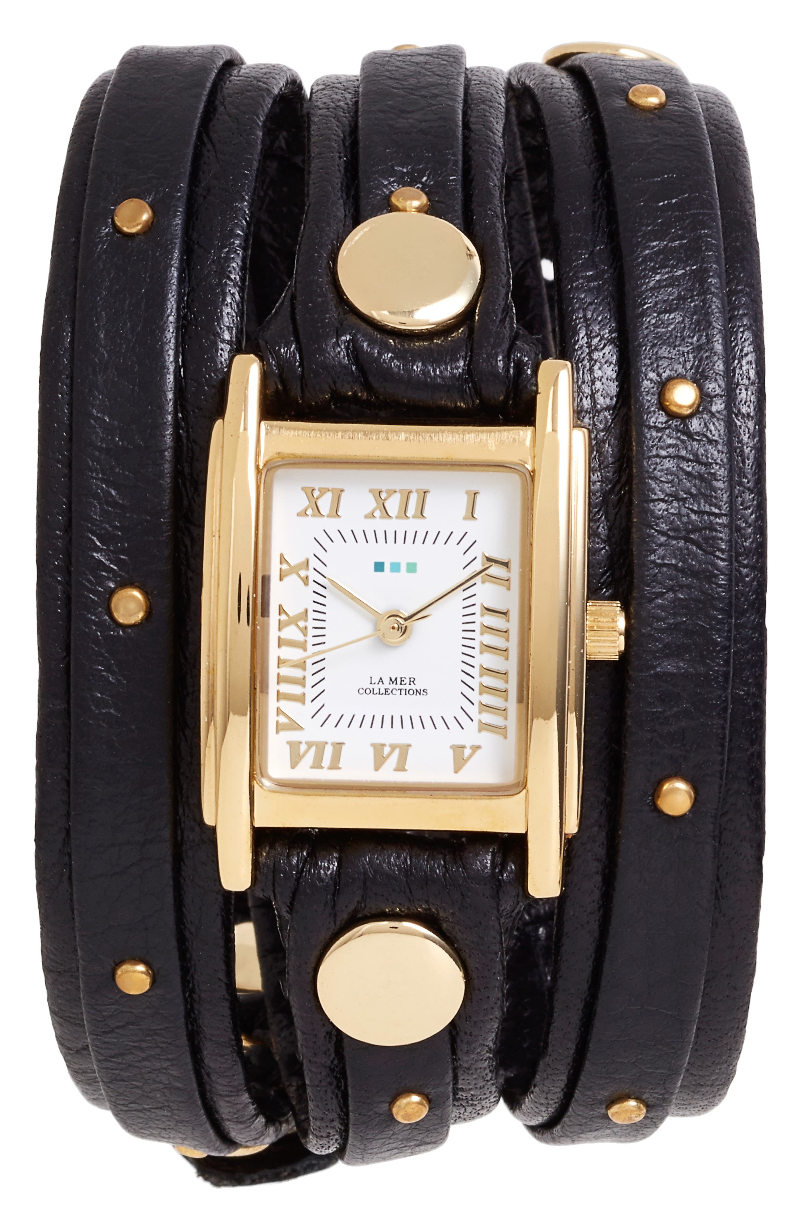 La Mer Collections Studded Leather Wrap Watch, 19mm Nordstrom