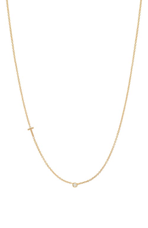 Small Asymmetric Initial & Diamond Pendant Necklace in 14K Yellow Gold-T