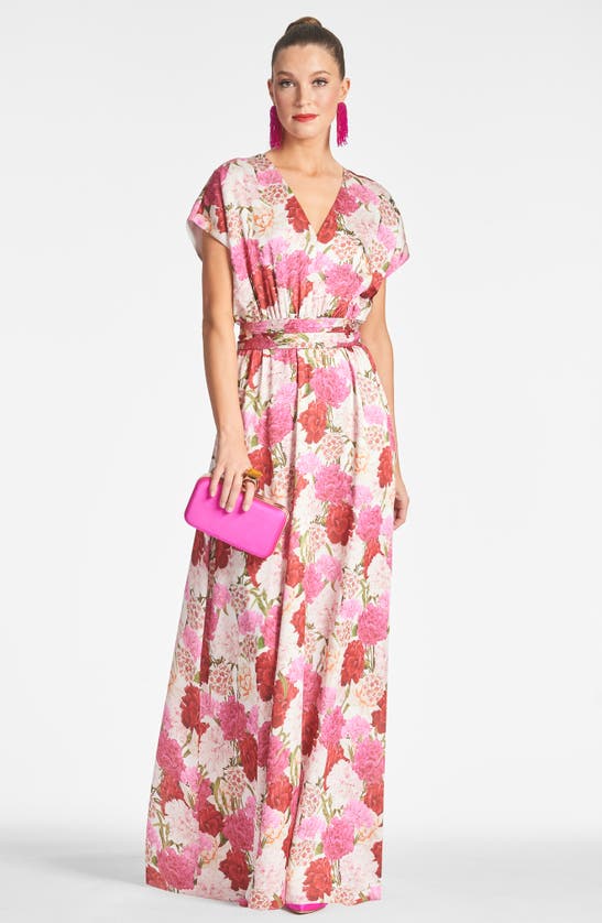 Shop Sachin & Babi Leah Floral Georgette Gown In Campo Di Fiore