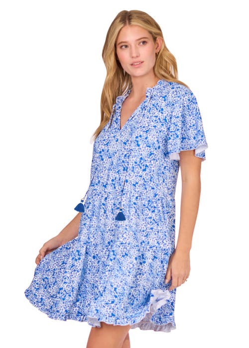 Cabana Life Short Sleeve Tiered Dress In Blue Game Day