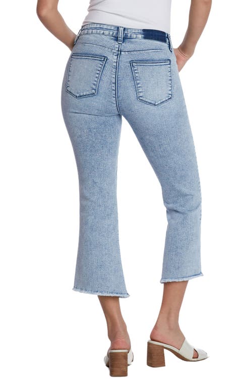 Hint Of Blu Crop Raw Hem Flare Jeans In Seawater Blue