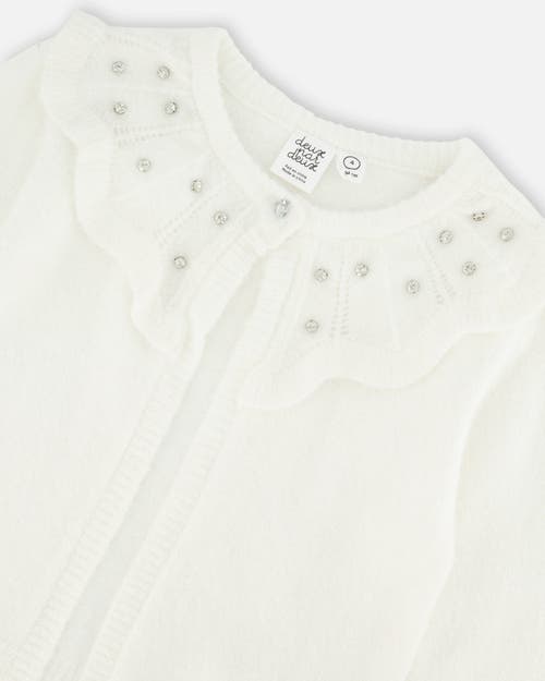 Shop Deux Par Deux Little Girl's Knitted Cardigan With Beaded Collar Off White