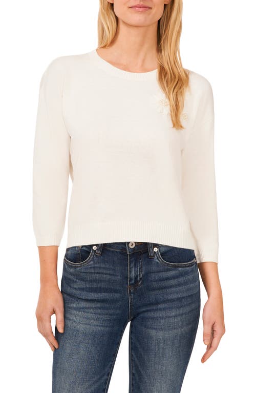 CeCe Imitation Pearl Floral Embroidered Sweater at Nordstrom,