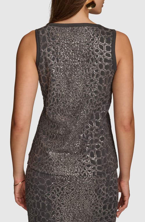 Donna Karan Sequin Gator Print Tank In Iron