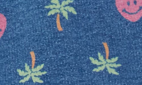 Shop Flapdoodles Kids' Palm Tree Print Knit Shorts In Medium Denim
