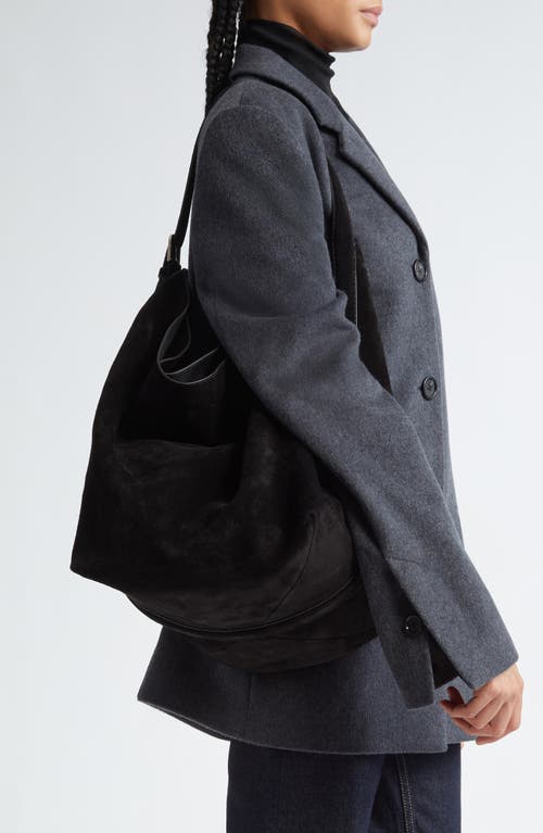 Totême Toteme Belt Strap Suede Hobo Bag In Espresso