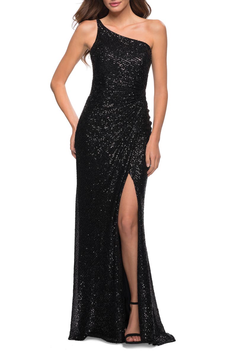 La Femme Sequin One-Shoulder Gown | Nordstrom