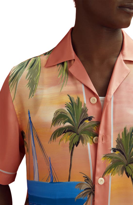 Shop Reiss X Mclaren Formula 1 Team Collection Miami Raceway Short Sleeve Button-up Shirt In Pink Multi
