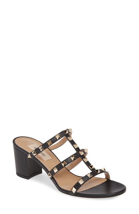 Valentino Leather Studded Accents Espadrilles - Black Sandals